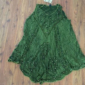 NWT Rivera Sun Olive Green embroidered tank dress bathing suit cover-up size XL